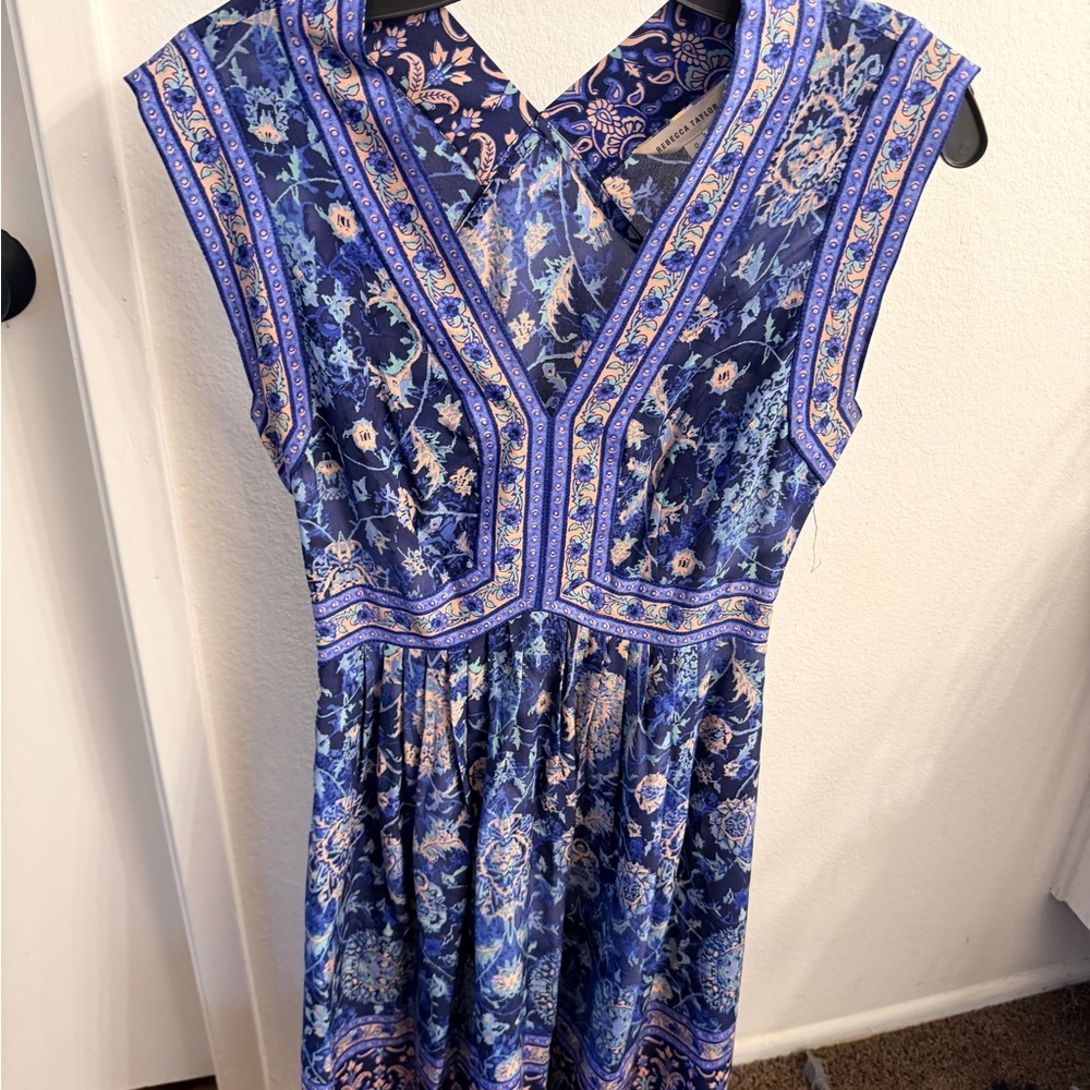 Rebecca Taylor Navy Floral Stripe Midi Dress